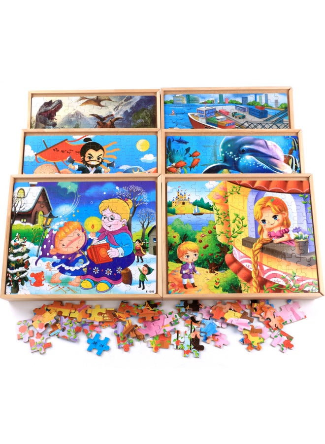 Wooden Cartoon 4 In 1 Wooden Boxed Puzzle Early Education Puzzle Children's Cartoon Characters Puzzle Toys Outlet-Color:Princess Money - Image 5